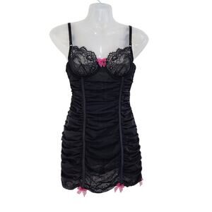 Jezebel Adjustable Strap Lace Floral Babydoll Slip Dress Black Size Small